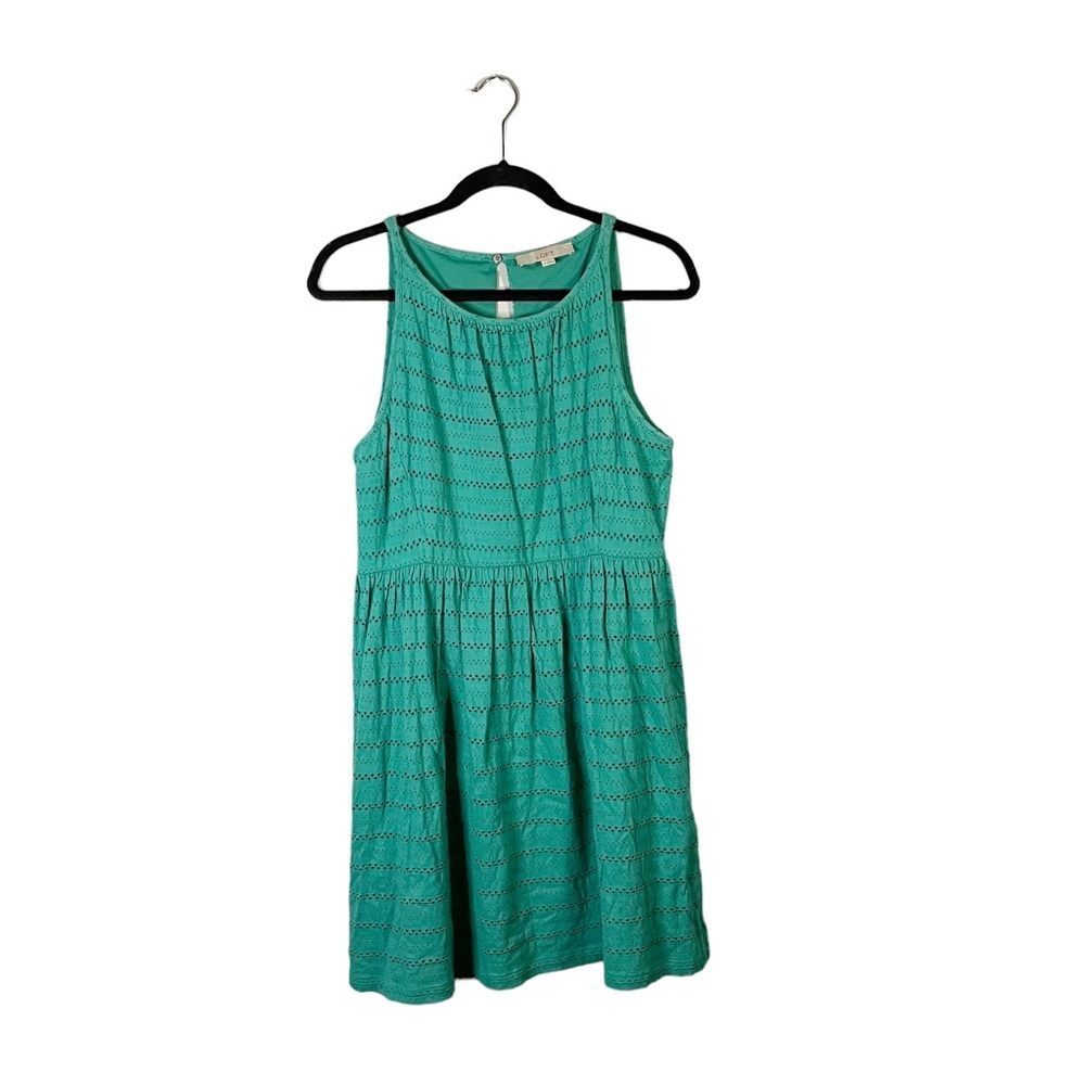 LOFT Aqua Blue Green Doily Style Cutout Sleeveless Dress Business Casual Medium - Picture 2 of 9